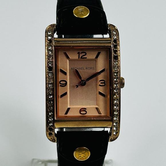 Michael Kors Accessories - Michael Kors Watch Women 26mm Rose Gold Tone Pave Rectangle MK-2214 New Battery